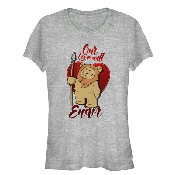 Junior's Star Wars Valentine's Day Ewok Love Will Endor  Graphic Tee Athletic Heather Medium