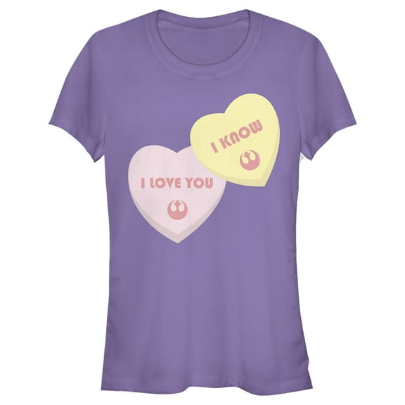 Junior's Star Wars Valentine's Day I Love You I Know Hearts Graphic Tee Purple X Large