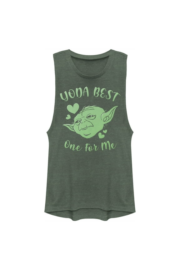 Junior's Star Wars Valentine's Day Yoda Best One for Me Festival Muscle Graphic Tee Pine Green Heather Large