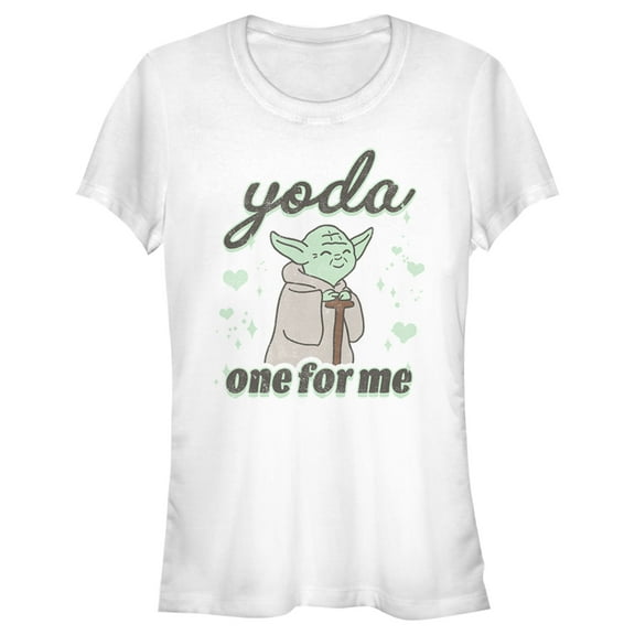 Junior's Star Wars Valentine's Day Yoda One for Me Distressed Graphic Tee White 2X Large