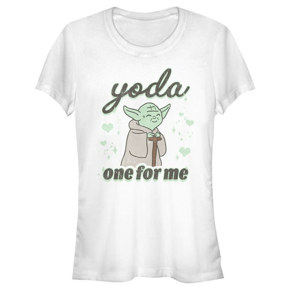Junior's Star Wars Valentine's Day Yoda One for Me Distressed Graphic Tee White X Large