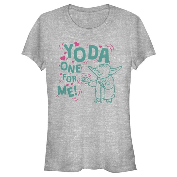 Junior's Star Wars Valentine's Day Yoda One for Me! Force Graphic Tee Athletic Heather Small