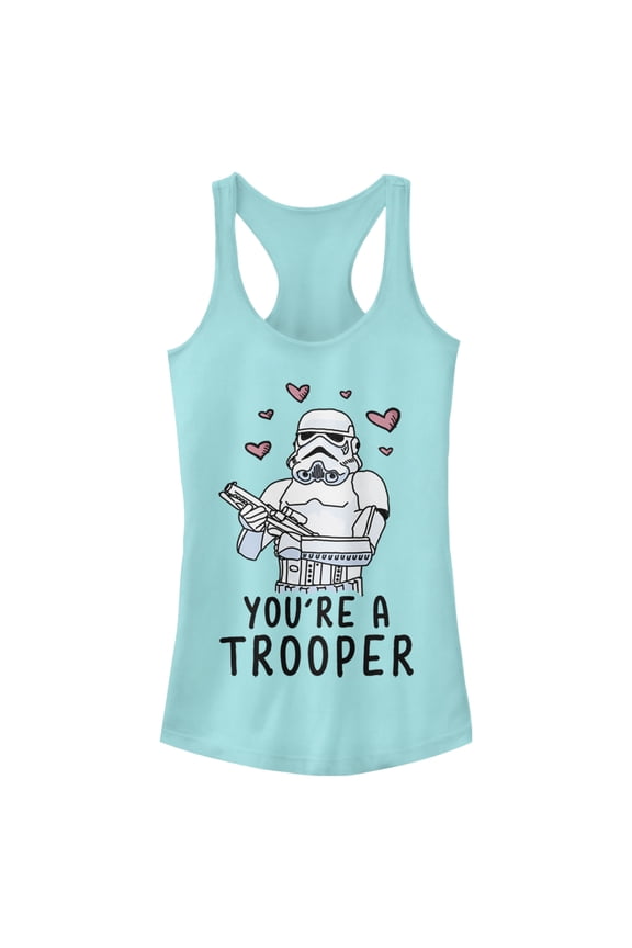Junior's Star Wars Valentine's Day You're A Trooper Racerback Tank Top Cancun Small