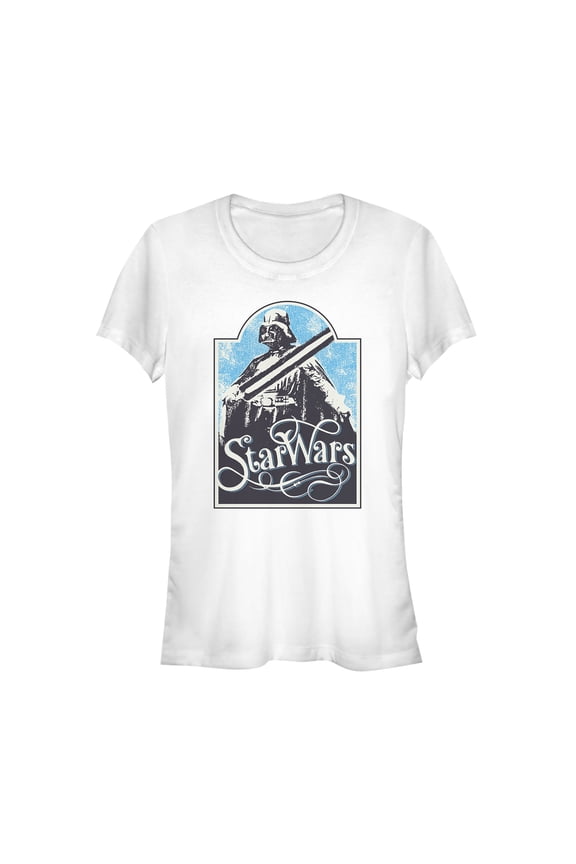 Junior's Star Wars Vintage Western Darth Vader Graphic Tee White Medium
