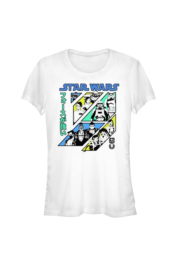 Junior's Star Wars: Visions Retro Anime Character Panels  Graphic Tee White Large