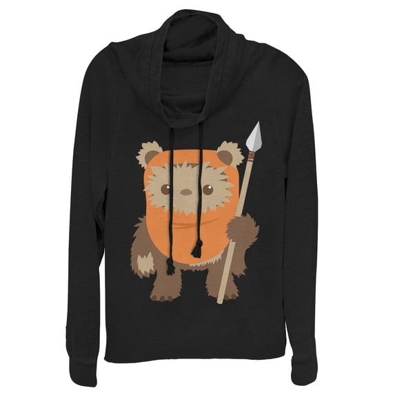 Junior's Star Wars Wicket Ewok Cartoon Cowl Neck Sweatshirt Black X Small