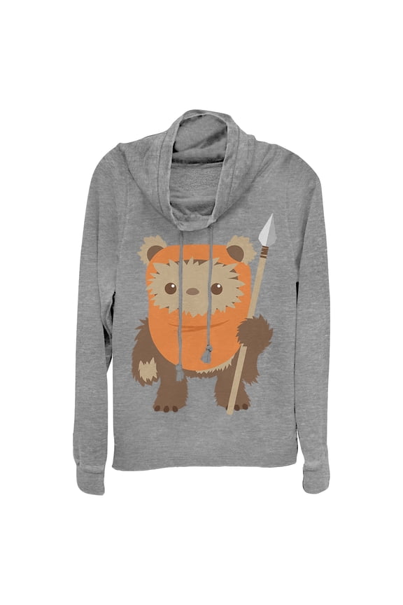 Junior's Star Wars Wicket Ewok Cartoon Cowl Neck Sweatshirt Gray Heather Small