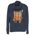 thumbnail image 1 of Junior's Star Wars Wicket Ewok Cartoon Cowl Neck Sweatshirt Navy Blue Small, 1 of 3