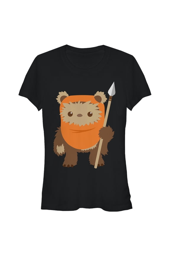 Junior's Star Wars Wicket Ewok Cartoon  Graphic Tee Black Small