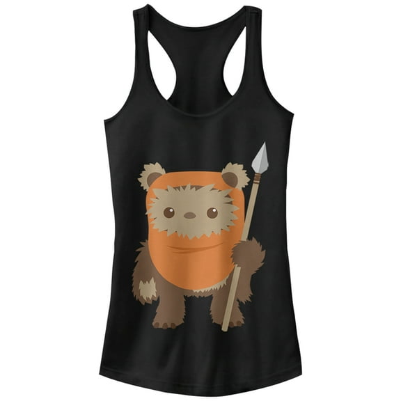 Junior's Star Wars Wicket Ewok Cartoon  Racerback Tank Top Black Small