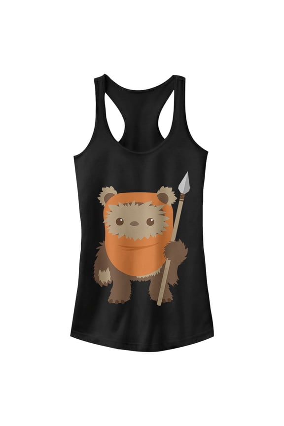 Junior's Star Wars Wicket Ewok Cartoon Racerback Tank Top Black Small