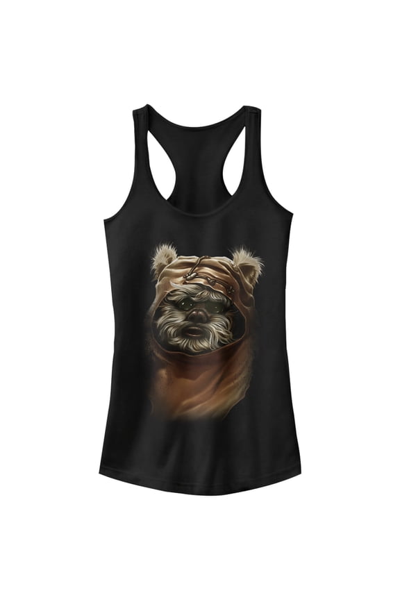 Junior's Star Wars Wicket Ewok  Racerback Tank Top Black Small