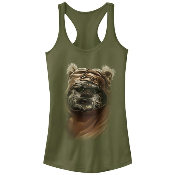 Junior's Star Wars Wicket Ewok  Racerback Tank Top Military Green 2X Large