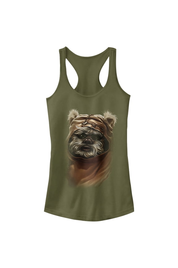 Junior's Star Wars Wicket Ewok  Racerback Tank Top Military Green Small