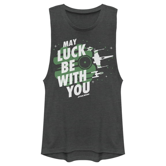 Junior's Star Wars X-Wing Starfighter St. Patrick's Day May Luck Be With You  Festival Muscle Graphic Tee Charcoal 2X Large
