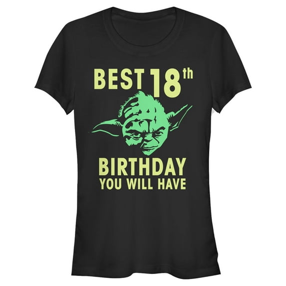 Junior's Star Wars Yoda Best 18th Birthday You Will Have Stencil Graphic Tee Black 2X Large