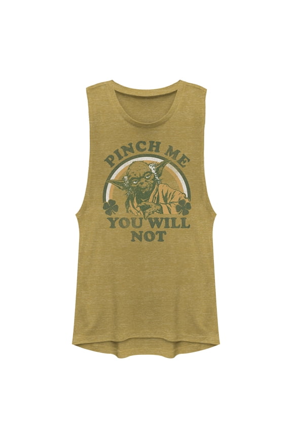 Junior's Star Wars Yoda St. Patrick's Day Pinch Me You Will Not Festival Muscle Graphic Tee Gold Heather Medium