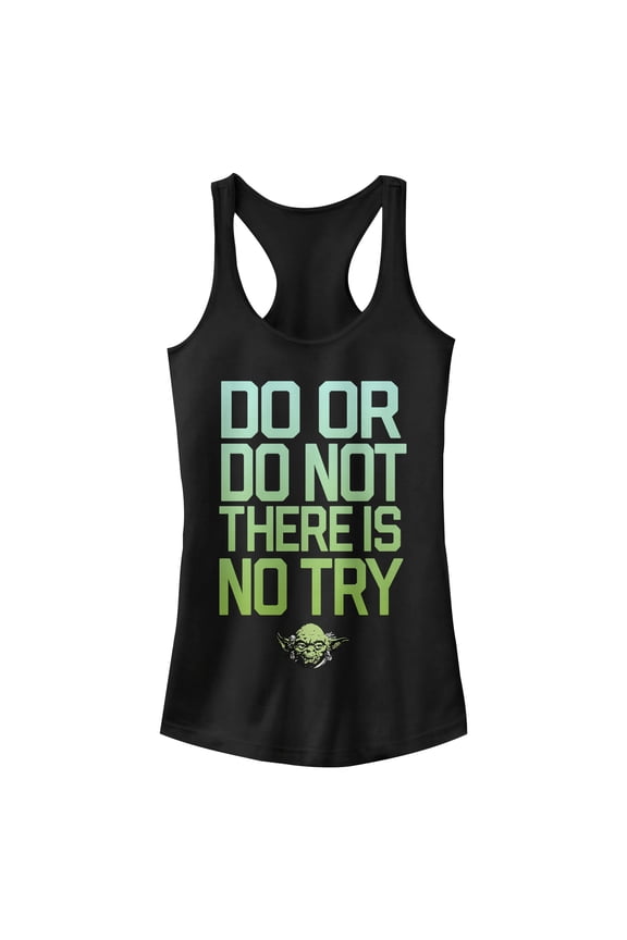 Junior's Star Wars Yoda Try Mantra Racerback Tank Top Black Large