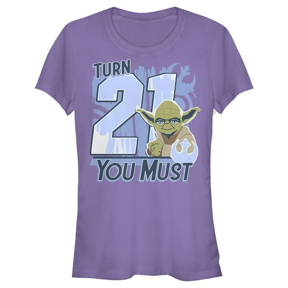 Junior's Star Wars Yoda Turn 21 You Must Rebel Logo Portrait Graphic Tee Purple X Large