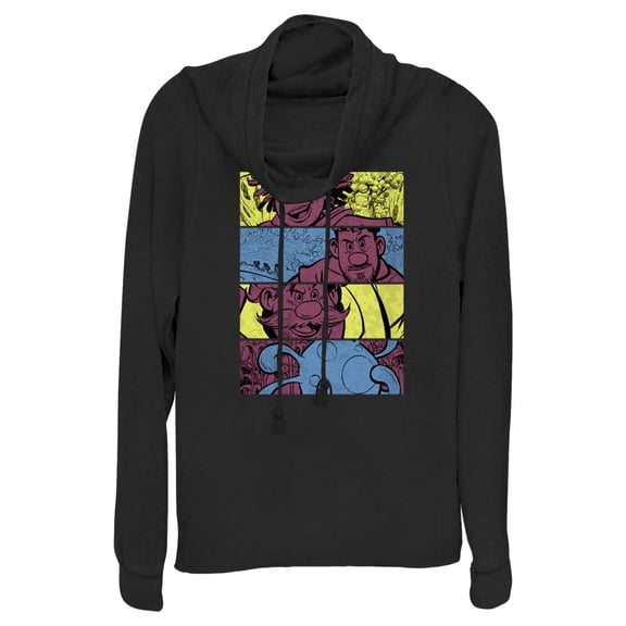 Junior's Strange World Clade Family Comic Strips Cowl Neck Sweatshirt Black Medium