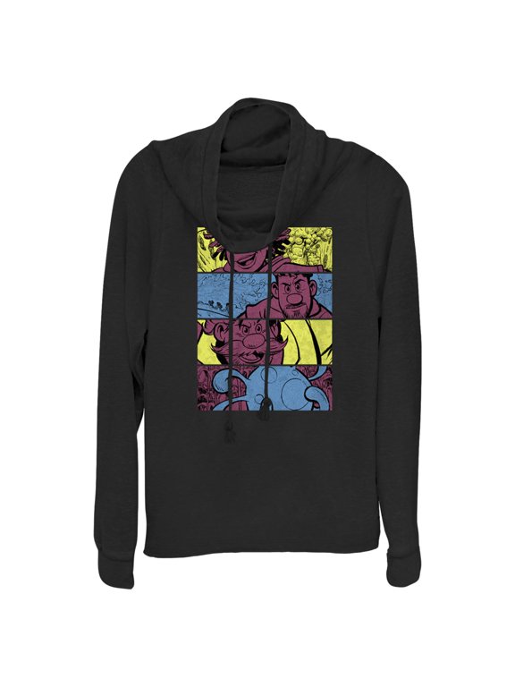 Junior's Strange World Clade Family Comic Strips Cowl Neck Sweatshirt Black Medium