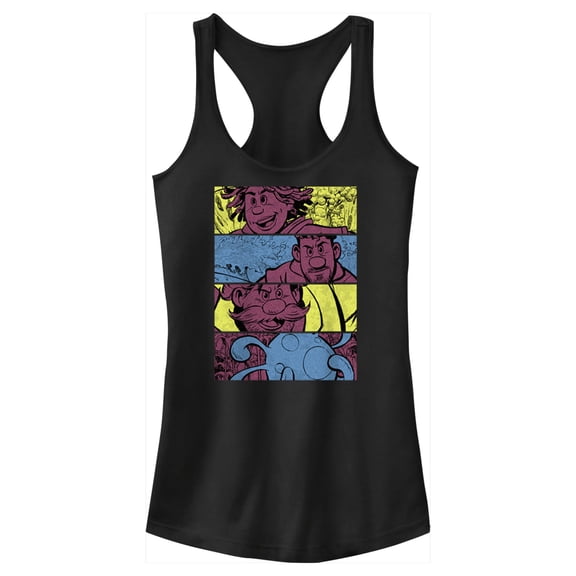 Junior's Strange World Clade Family Comic Strips Racerback Tank Top Black Medium