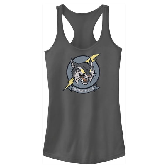 Junior's Strange World Lightning Lynxes Racerback Tank Top Charcoal X Small