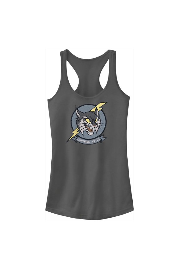 Junior's Strange World Lightning Lynxes  Racerback Tank Top Charcoal X Small