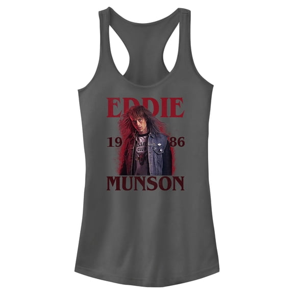 Netflix Junior's Stranger Things 1986 Eddie Munson Racerback Tank Top Charcoal X Small