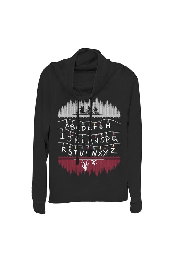 Netflix Junior's Stranger Things Alphabet Lights Cowl Neck Sweatshirt Black Medium