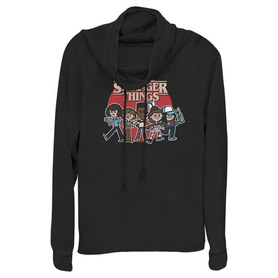 Netflix Junior's Stranger Things Cartoon Gang Cowl Neck Sweatshirt Black X Large