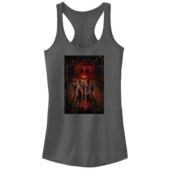 Netflix Junior's Stranger Things Caution Creel House Rift Poster Racerback Tank Top Charcoal / Creel Large