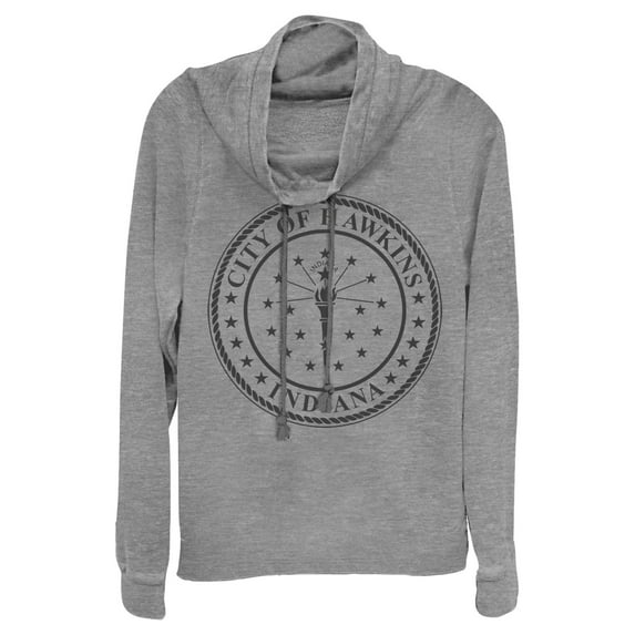 Netflix Junior's Stranger Things City of Hawkins Crest Cowl Neck Sweatshirt Gray Heather Large