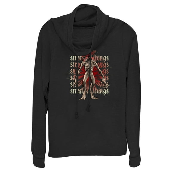 Netflix Junior's Stranger Things Demogorgon Monster Logo Stacked Cowl Neck Sweatshirt Black X Small