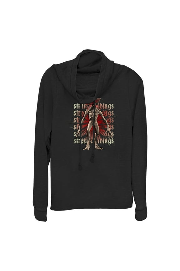 Netflix Junior's Stranger Things Demogorgon Monster Logo Stacked Cowl Neck Sweatshirt Black X Small