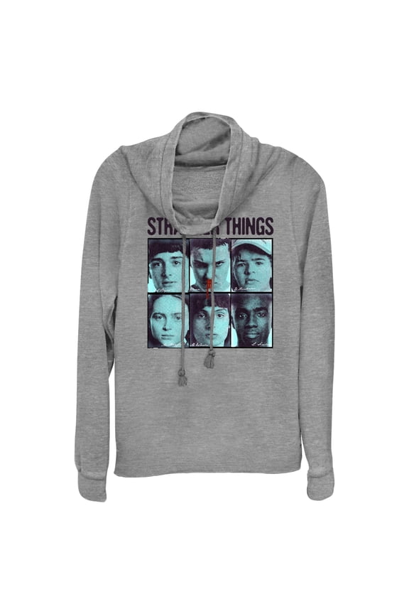 Netflix Junior's Stranger Things Gang Bleeding Nose Stacked Cowl Neck Sweatshirt Gray Heather X Large