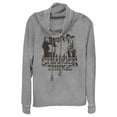 thumbnail image 1 of Netflix Junior's Stranger Things Group Shot and Flaming Logo Cowl Neck Sweatshirt Gray Heather Large, 1 of 4