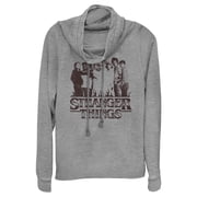 Netflix Junior's Stranger Things Group Shot and Flaming Logo Cowl Neck Sweatshirt Gray Heather X Small