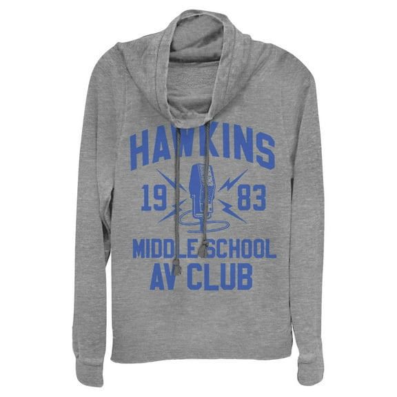 Netflix Junior's Stranger Things Hawkins AV Club 1983 Cowl Neck Sweatshirt Gray Heather 2X Large