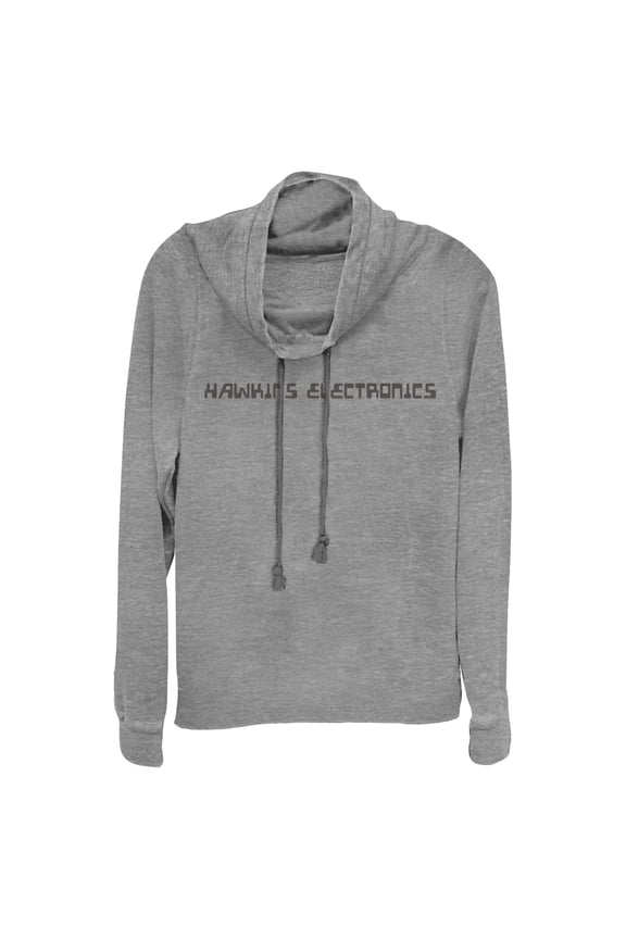 Netflix Junior's Stranger Things Hawkins Electronics Logo Cowl Neck Sweatshirt Gray Heather Large