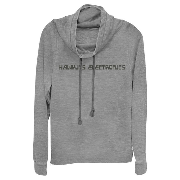 Netflix Junior's Stranger Things Hawkins Electronics Logo Cowl Neck Sweatshirt Gray Heather Small