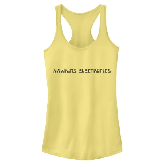 Netflix Junior's Stranger Things Hawkins Electronics Logo Racerback Tank Top Banana Small