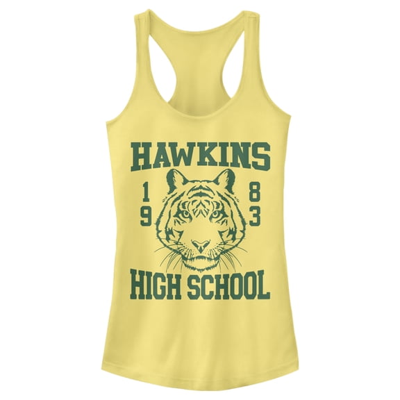 Netflix Junior's Stranger Things Hawkins High School Tiger 1983 Racerback Tank Top Banana 2X Large