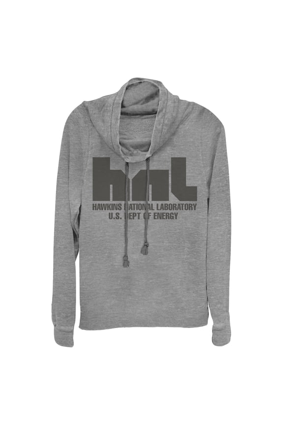 Netflix Junior's Stranger Things Hawkins National Lab Logo Cowl Neck Sweatshirt Gray Heather Small