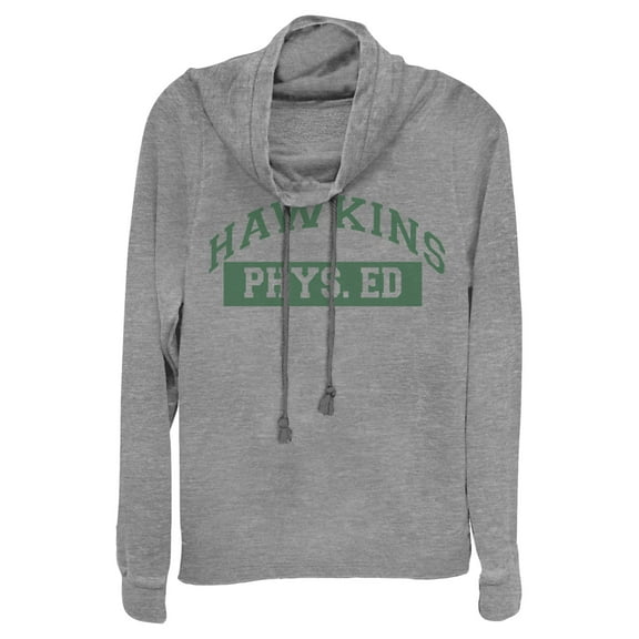 Netflix Junior's Stranger Things Hawkins Phys. Ed Costume Cowl Neck Sweatshirt Gray Heather Medium