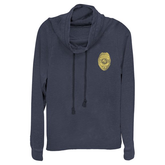 Netflix Junior's Stranger Things Hawkins Police Badge Costume Cowl Neck Sweatshirt Navy Blue X Small