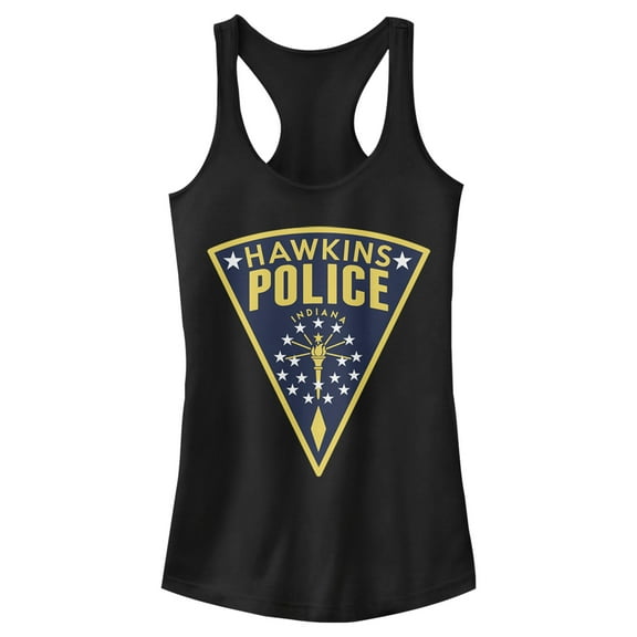 Netflix Junior's Stranger Things Hawkins Police Crest Racerback Tank Top Black Medium