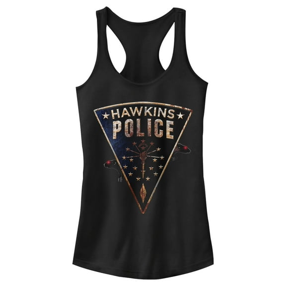 Netflix Junior's Stranger Things Hawkins Police Rat Crest Racerback Tank Top Black 2X Large