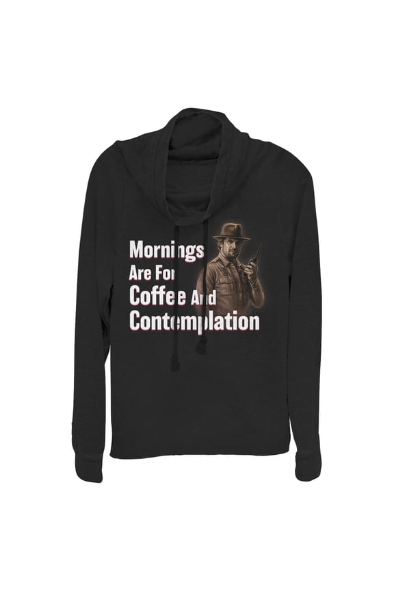 Netflix Junior's Stranger Things Hopper Coffee and Contemplation Cowl Neck Sweatshirt Black 2X Large