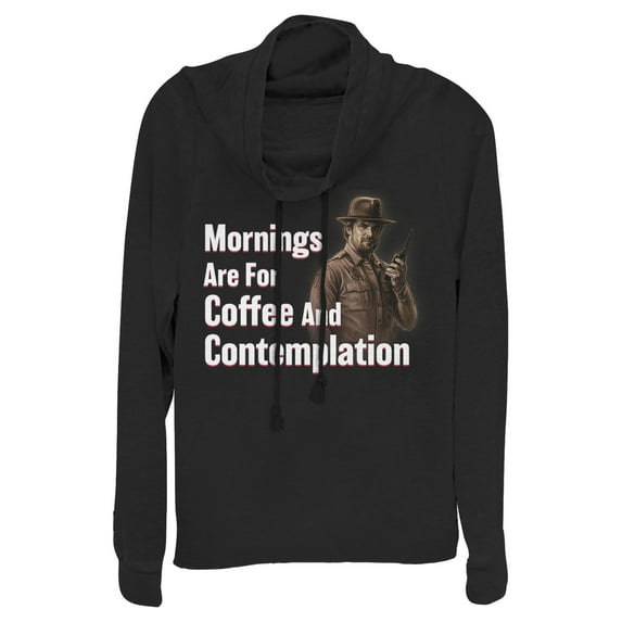 Netflix Junior's Stranger Things Hopper Coffee and Contemplation Cowl Neck Sweatshirt Black Small